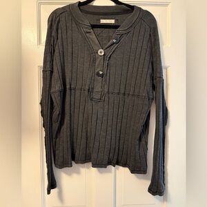 We The Free Charcoal Gray Ribbed Knit Top
